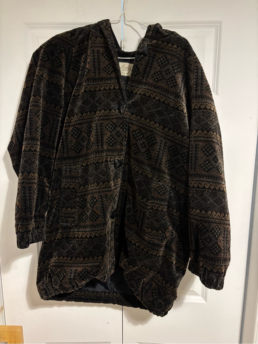 Vintage hooded button-up with unique geometric pattern